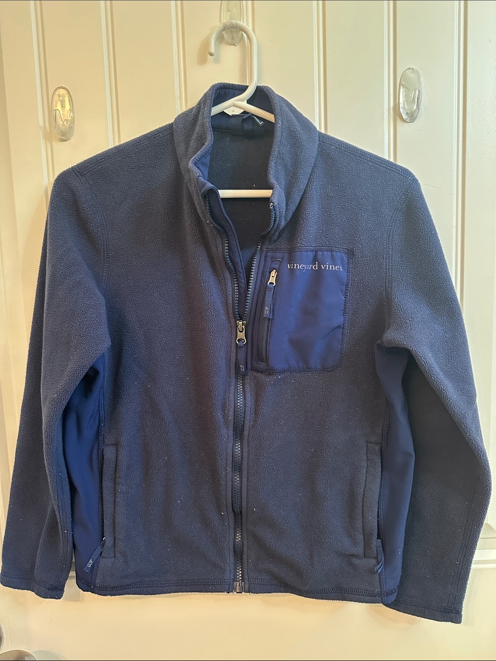 Vineyard Vines Boys Navy Full-Zip Fleece Jacket with Chest Pocket
